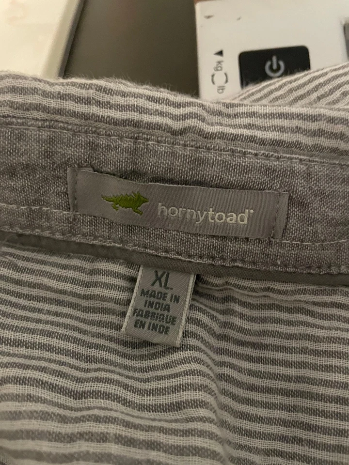 Hornytoad Shirt Mens XL Gray White Striped Organic Cotton Button Up Long Sleeve - Image 3 of 4