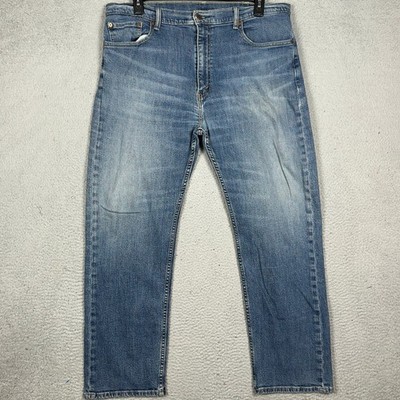 Levis 505 Jeans Men 40X30 Blue Straight Fit Distressed Whiskering 5 Pocket Denim