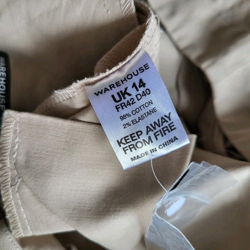 WAREHOUSE Chino Trousers Size 14-UK Beige Soft Stretch Cotton 34W / 32L - Picture 6 of 6