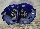 Vintage Japan Cobalt Blue Floral Design Divided Candy Dish w/Handle Relish Tray — photo 6