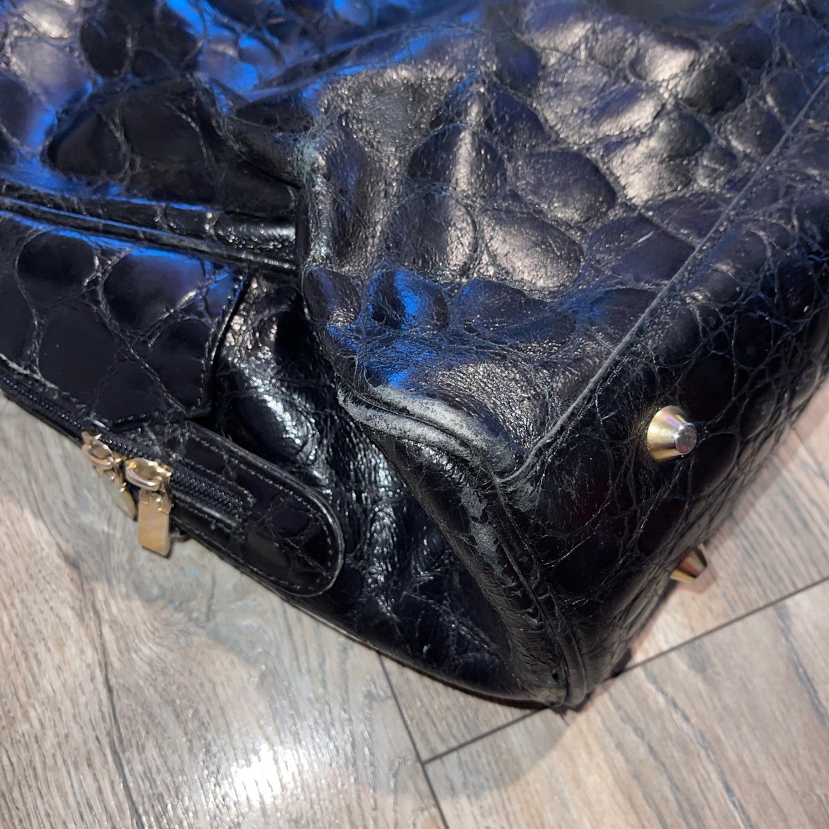 Terrida Italy Zebra Pony Hair Leather Duffle Bag Black White Croc