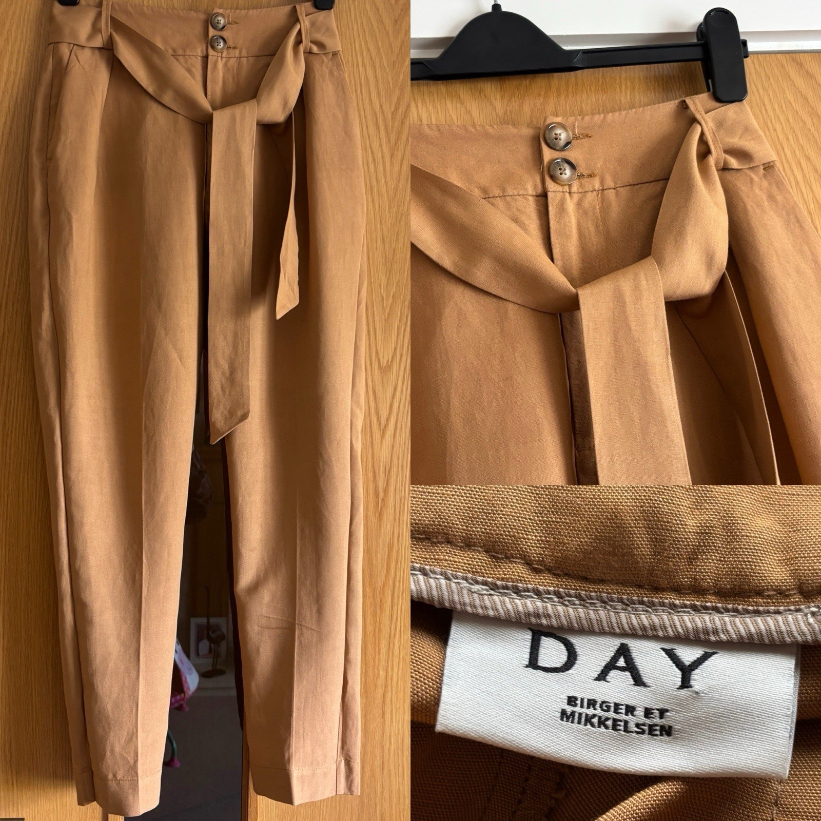 DAY BIRGER MIKKELSEN Tan PAPERBAG WAIST Tie Belt CROP Trousers UK 6 W26 L26 ARTY