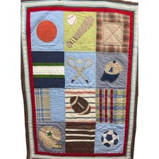 Pottery Barn Kids Sports Patchwork Quilt Basketball Baseball Football Soccer