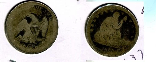 1859 P LIBERTY SEATED SILVER QUARTER AG 6379T