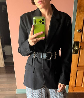 Alexander Wang Black 100% Wool Oversized Blazer with Belt Size M