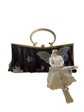 Vintage Black Mesh Fairy Themed Handbag With Gold Frame Unique Evening Bag