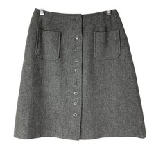 Bobbie Brooks Gray Wool Blend A-Line Mini Skirt 9 Button Front USA Made Vintage