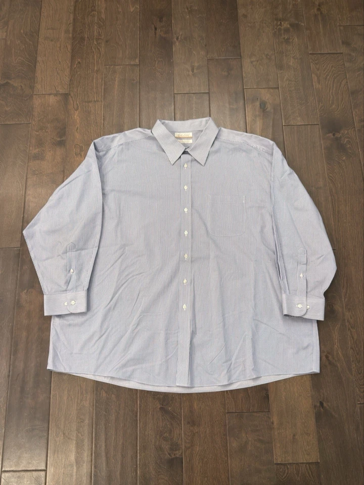 Gold Label Roundtree & Yorke Mens Blue Striped Button Up Shirt Size 20-34/35 Big - Image 2 of 4