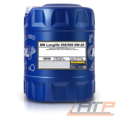 MANNOL 20 L LONGLIFE 508/509 0W-20 MOTORÖL FÜR PORSCHE C20 VW TL 52 577