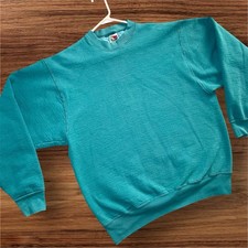 Vintage 90s Blank Faded Green Fruit of the Loom Crewneck Sweatshirt Size Large