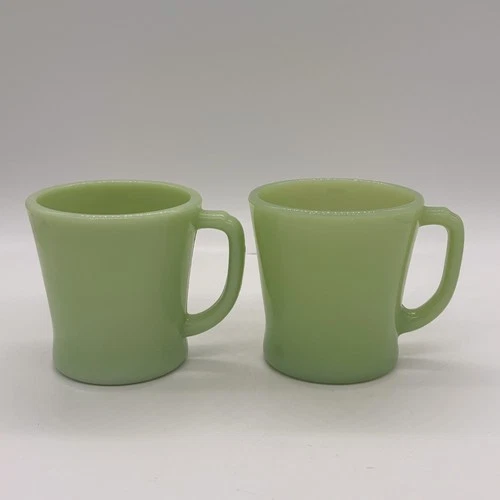 2 Vtg Jadeite Green Fire King Oven Ware Anchor Hocking Mug  Not Perfect Matches