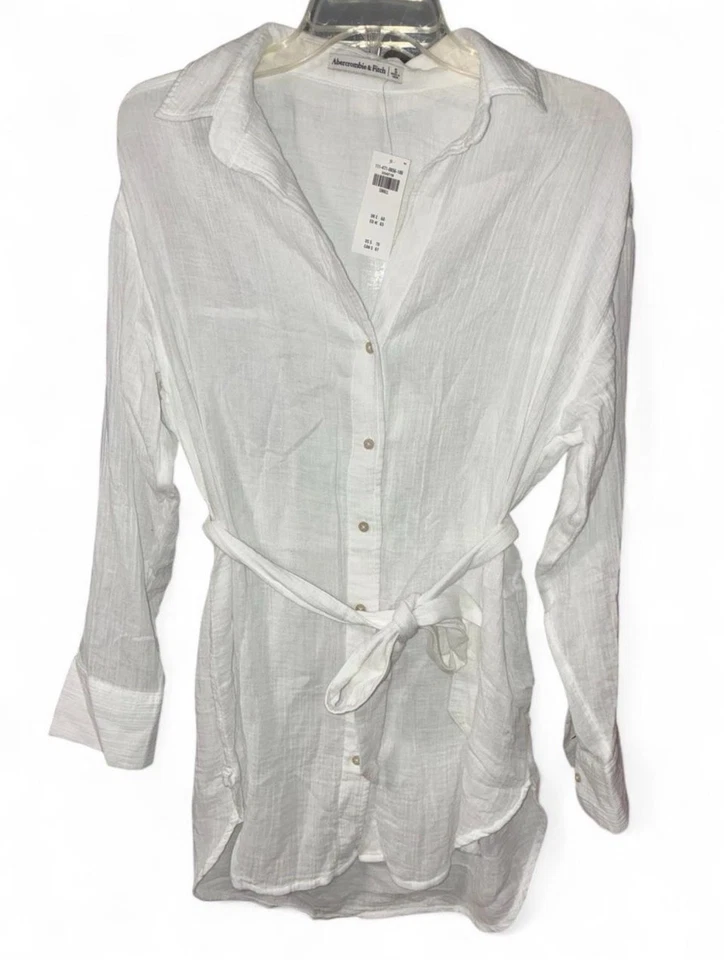 NUEVO CON ETIQUETAS Camisa blanca abotonada con corbata Abercrombie & Fitch pequeña para mujer Foto 2 de 4