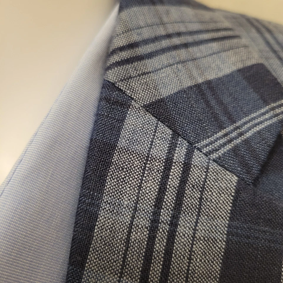 Nordstrom Abrigo Deportivo Hombre 42R Azul Rayas 100% Lino Chaqueta Blazer Forrado 2015 Foto 3 de 4