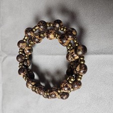 Brown Beaded Stretch Bracelets for Women Jewelry Boho Beaded 3 Stacked Set