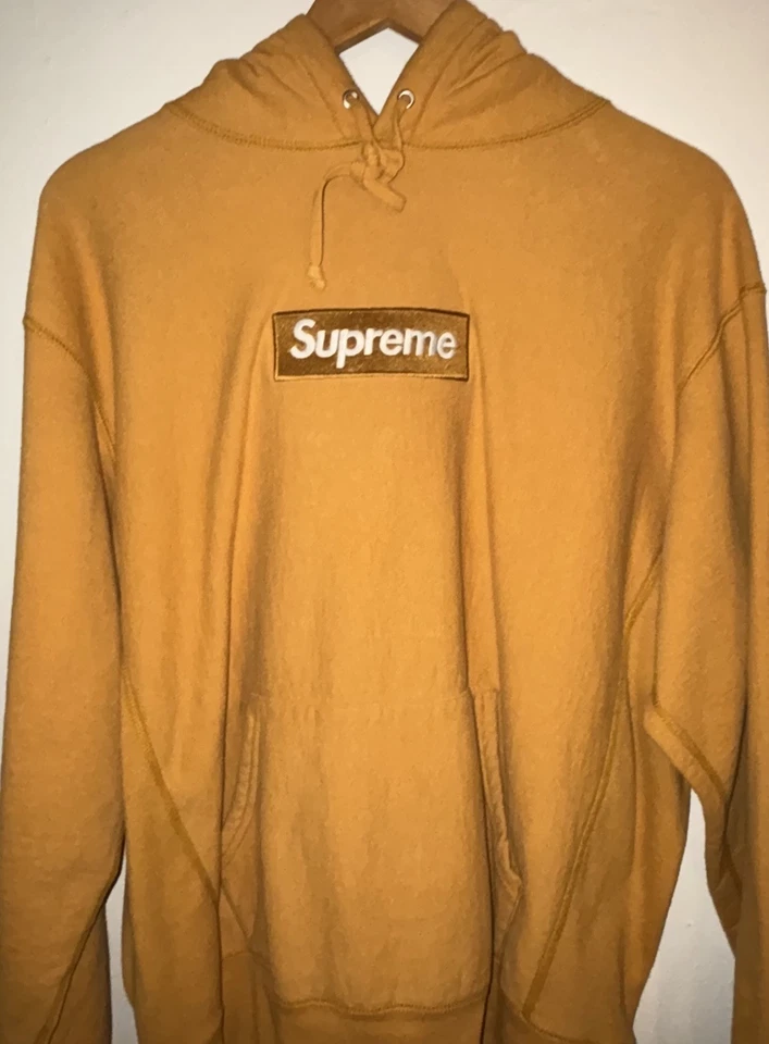 Sudadera con capucha Supreme 21FW logotipo de caja para hombre talla grande mostaza Foto 2 de 4