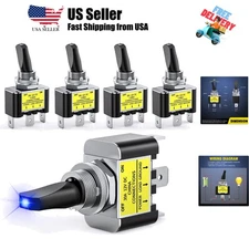 5PCS LED Toggle Switch ON Off 12V 30A Blue LED Lighted Metal Switch Heavy Dut...