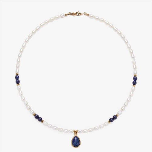 Fresh Water Pearl Necklace With Charm Pendants Lapis