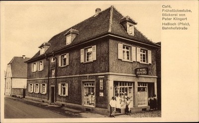 Ak Haßloch in der Saarpfalz, Cafe, Bäckerei, Bahnhofstraße - 10742798