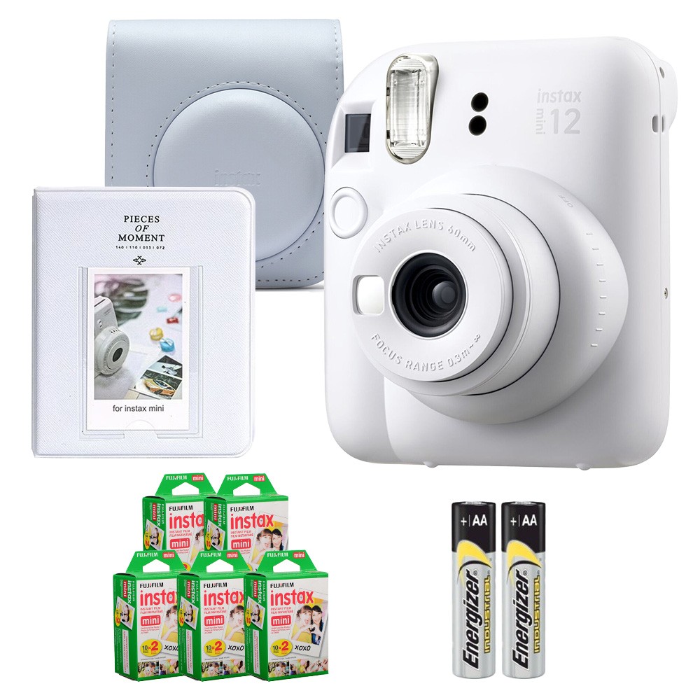 Fujifilm Instax Mini 12 Camera (Clay White) w/ 100 Film, Case