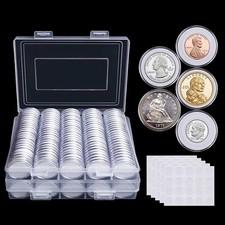 240pc Coin Capsules Holders Case Foam Gasket Plastic Box 5 Size 17/20/25/27/30mm