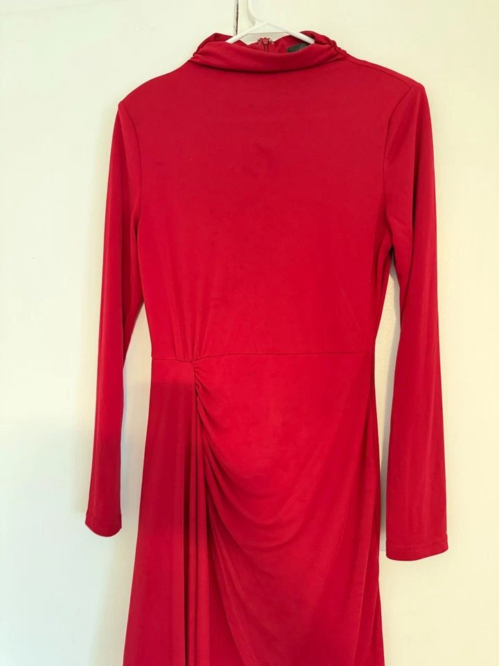 AQUA LONG SLEEVE JERSEY MOCK NECK WRAP SKIRT DRESS RED SIZE L - Image 4 of 4