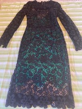 Dolce & Gabbana Long Dress Elegant Black Lace Floral Green Lining Size S