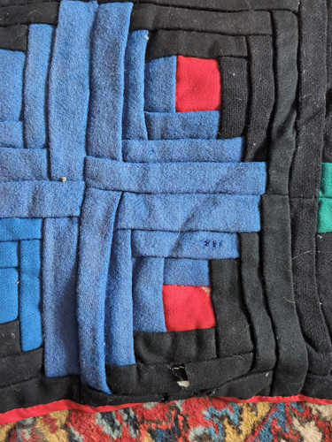 Antique Log Cabin Quilt American Wool Hand Sewn Solid Color - Picture 7 of 18
