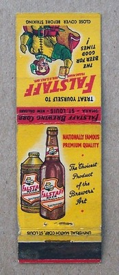 Matchbook Cover Falstaf Beer, St. Louis, MO Omaha, NE, Cone Bottle Musketeer