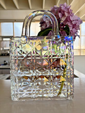 Clear Iridescent Glass Vase Handbag Purse Original Size Super Cute RARE  LADY