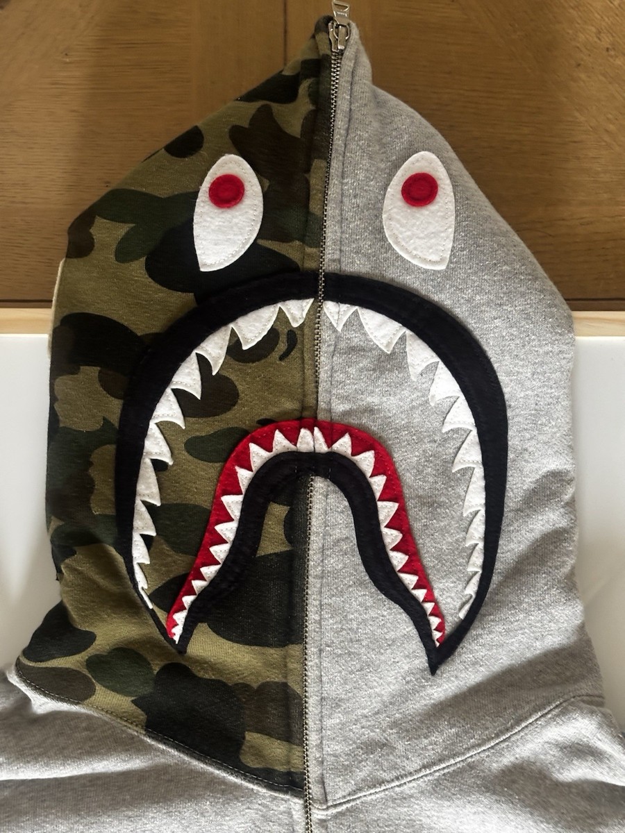 Authentic A Bathing Ape Bape Shark Full Zip Hoodie Gray Good Used