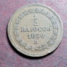 Papal States 1/2 Baioccho 1850 Coin