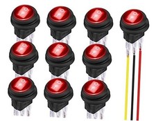 12V Round Rocker Switch Waterproof Red LED Round Toggle Switch Red-10PCS