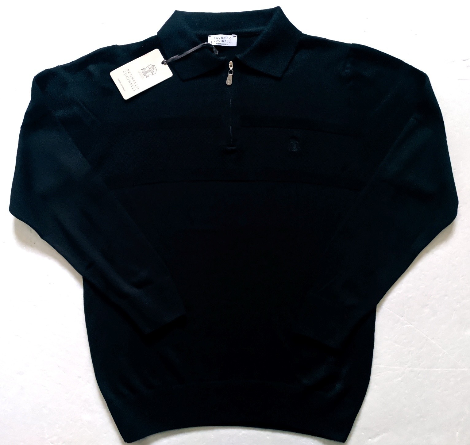 BRUNELLO CUCINELLI MENS BLACK KNIT 1/4 ZIP SLIM FIT SWEATER SIZE  XL