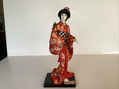 11.5  Vintage Nishi Japanese Geisha Doll  Madame Butterfly  Silk Kimono W/base