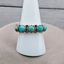Native Southwestern Style Turquoise Eternity Band Ring Size 9 Sterling Silver