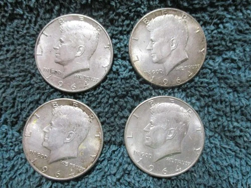 Kennedy Half Dollars - 1964 Lot of Four (4) 90% Silver Coins, Unc. Not certified