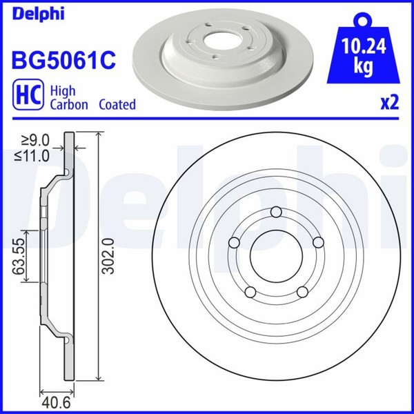 Bremsscheiben Delphi BG5061C Hinten, BelüFtet, Voll, Hochkarbonisiert, 2 StüCk-image