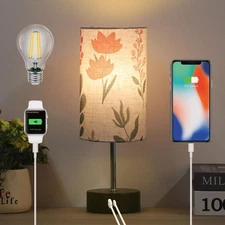 Touch Bedside Table Lamp, 2 USB Ports, 3-Way Dimmable Bedside Lamp for Bedroo 