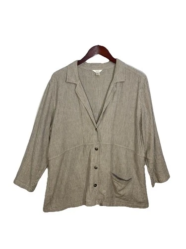 Neutral Linen Button Up Lagenlook Minimalist Top Womens XL Christopher Banks