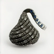 Vintage WTJ 925 Sterling Silver Hershey's Kisses Charm Pendant Pave Rhinestones