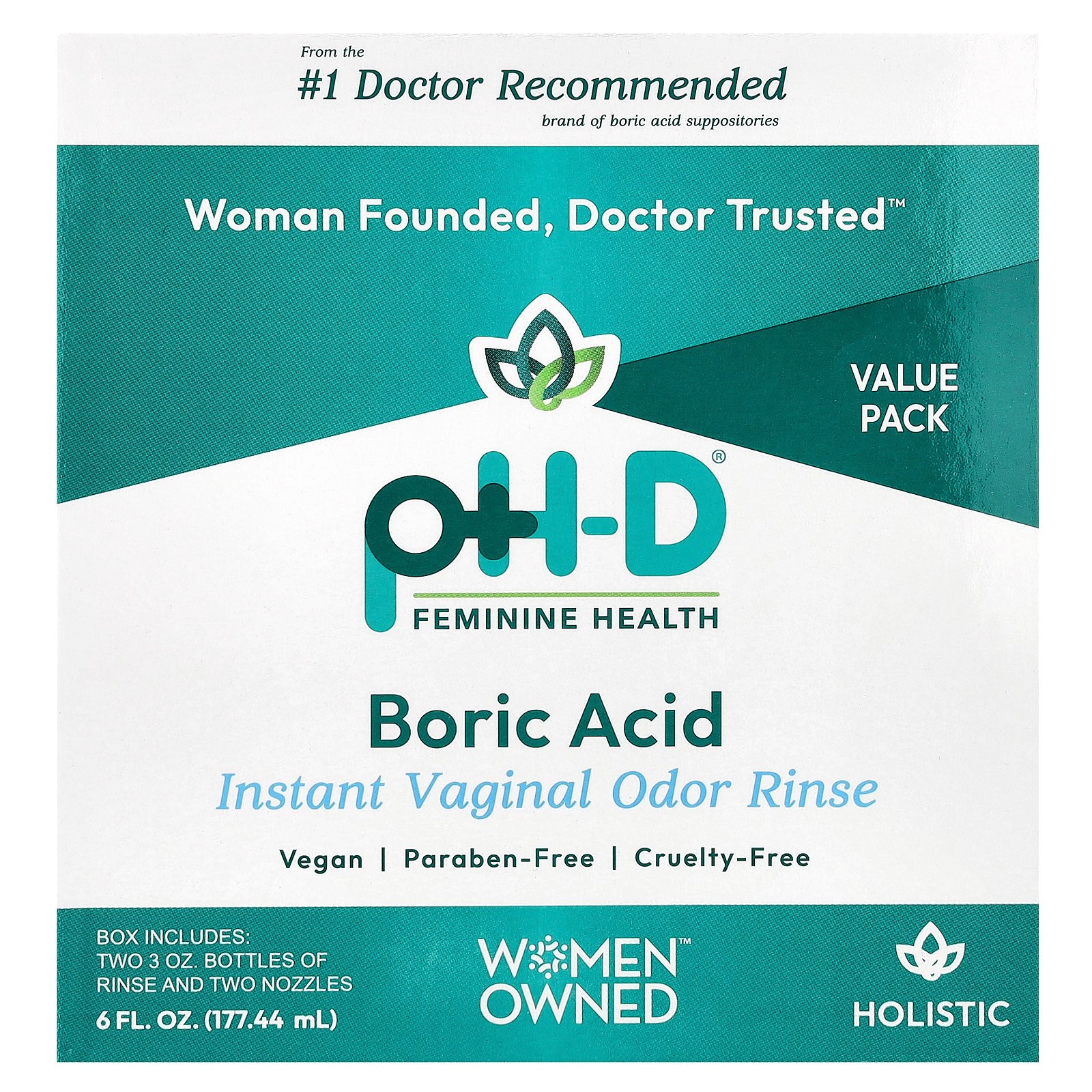 Борная кислота мгновенный вагинальный ополаскиватель от запаха 2 флакона и 2 насадки 6 жидких унций 17744 3290₽