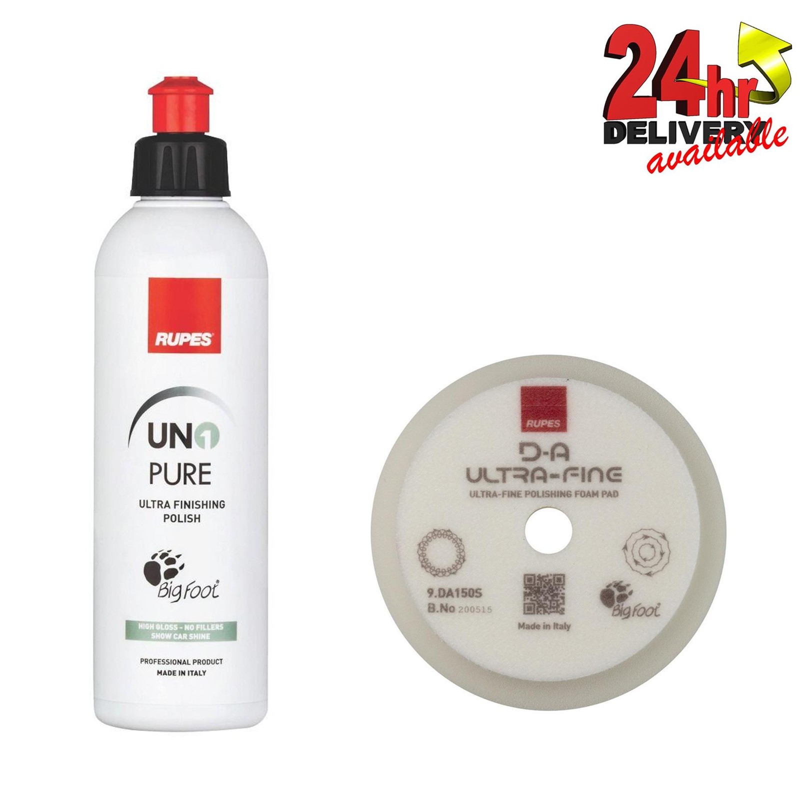 Rupes BigFoot Uno Pure Compound Polish 250ml with 150mm UltraFine Foam DA150S