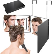 3 Way Trifold Haircut Mirror HD Barber Mirror Adjustable Hook for Self Cutting