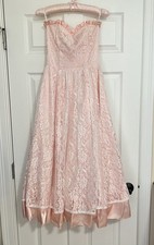Vintage 80s Gunne Sax By Jessica McClintock Light Pink Lace  Satin Dress