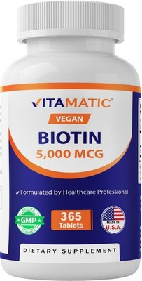 Vitamatic Biotin 5000mcg (5 mg) for Stronger 365 Count (Pack of 1), No Color
