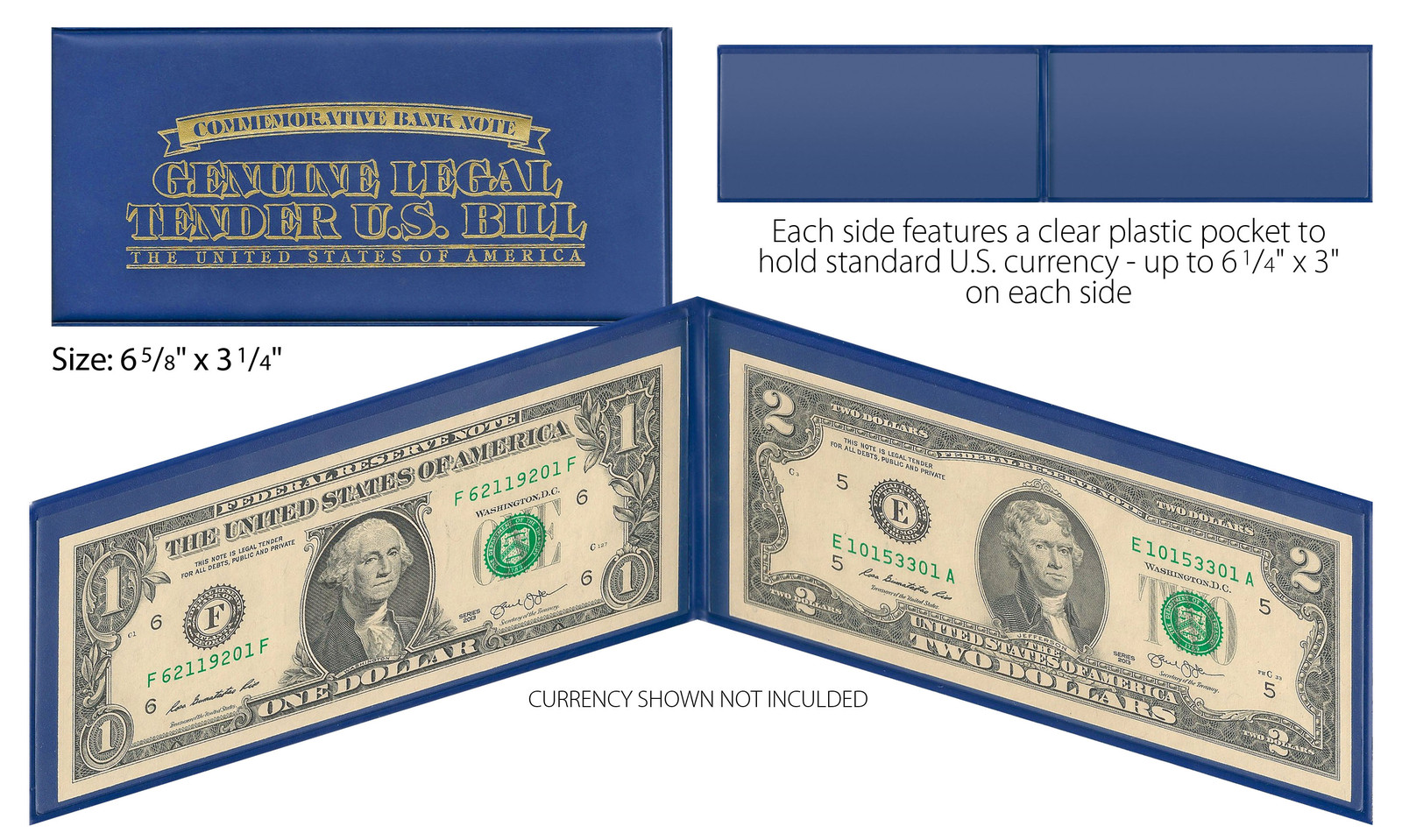 BLUE Deluxe Display Protection Folio CURRENCY BANKNOTE BILL PAPER MONEY (QTY 3)