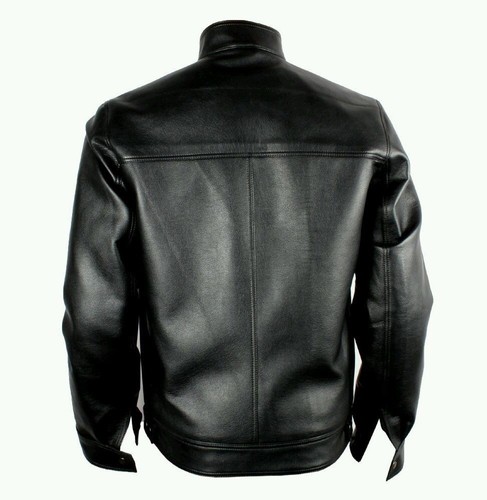 Men's Leather Jacket Biker Motorcycle Coat Black Slim Fit Outwear Jackets - 11 - Picture 3 of 3