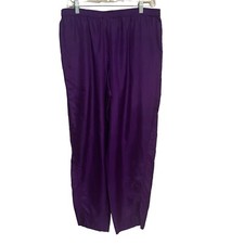 Vintage Silk Pants Womens Large Pockets Purple 80s Leisure Lounge Boho Retro