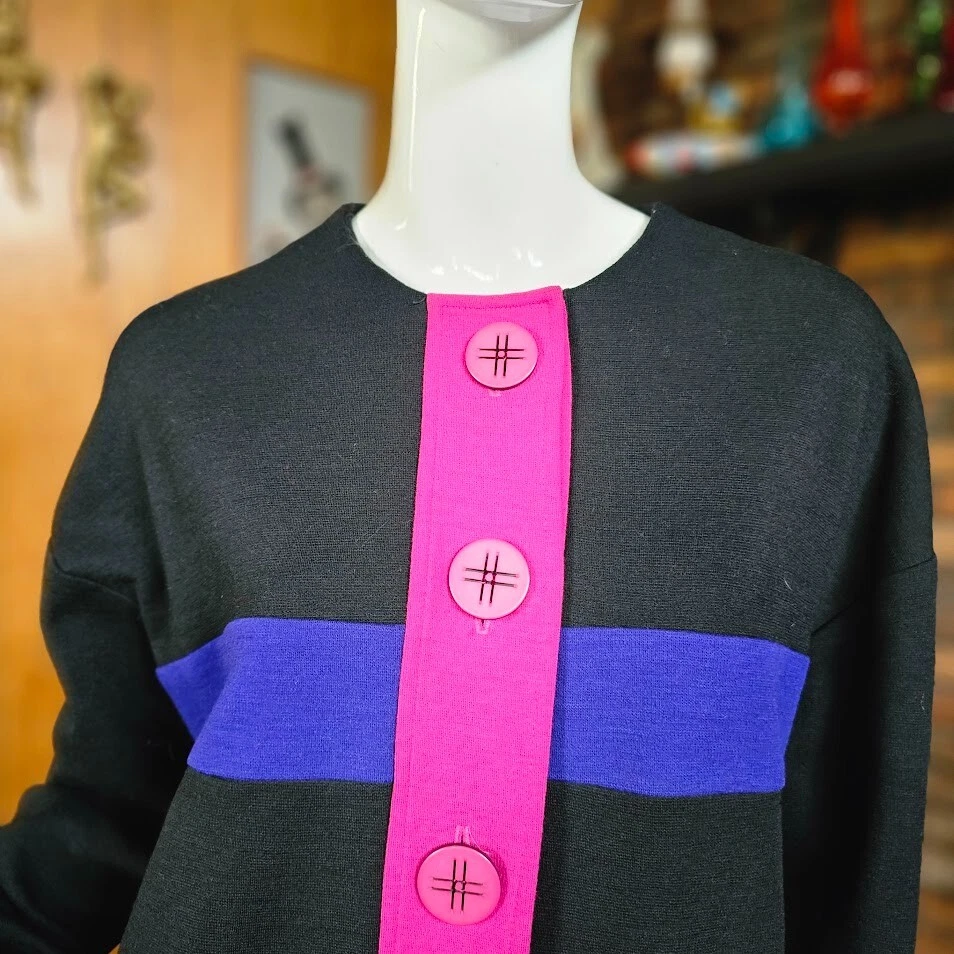 Винтажный 80-х новая волна Colorblock шерсти кокон свитер коктейльное вечеринки громоздкое платье M/L - Изображение 2 из 4