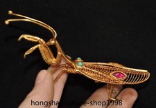 3.8'' bronze gilt inlay gem Feng Shui animal praying mantis Exorcism statue